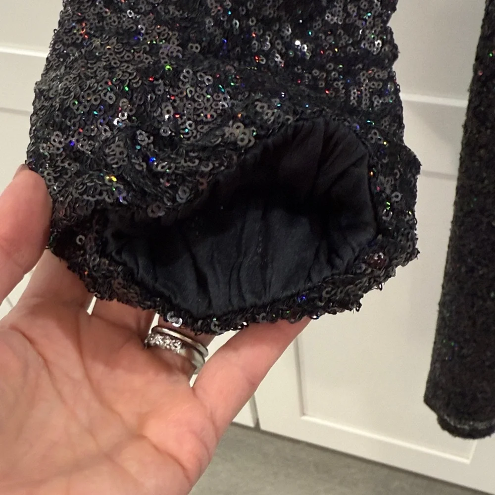 LOFT Black Sequin Long Sleeve Cocktail Dress - Picture 7 of 8